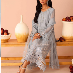 ARMELIA 03 sky blue chiffon dupatta with embroidered organza border