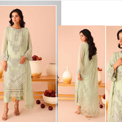 ARMELIA 04 pista green embroidered chiffon sleeves with floral and organza detailing