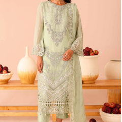 ARMELIA 04 pista green chiffon dupatta with embroidered organza border