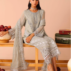 ARMELIA 07 l/grey chiffon dupatta with embroidered organza border
