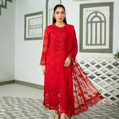 AMAIRA 01 red embroidered chiffon Pakistani suit with intricate floral detailing