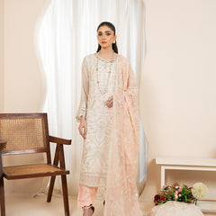 RUA 04 peach embroidered chiffon Pakistani suit with intricate floral detailing