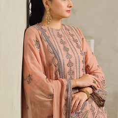 RUMAISA 09 floral peach embroidered chiffon Pakistani suit with intricate floral detailing