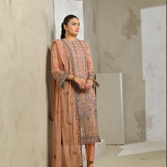 RUMAISA 09 floral peach chiffon dupatta with embroidered organza border