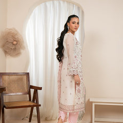 RUA 01 pink chiffon dupatta with embroidered organza border
