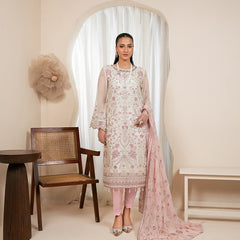 RUA 01 pink chiffon Pakistani suit back with embroidered organza detailing