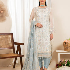 RUA 06 blue chiffon dupatta with embroidered organza border